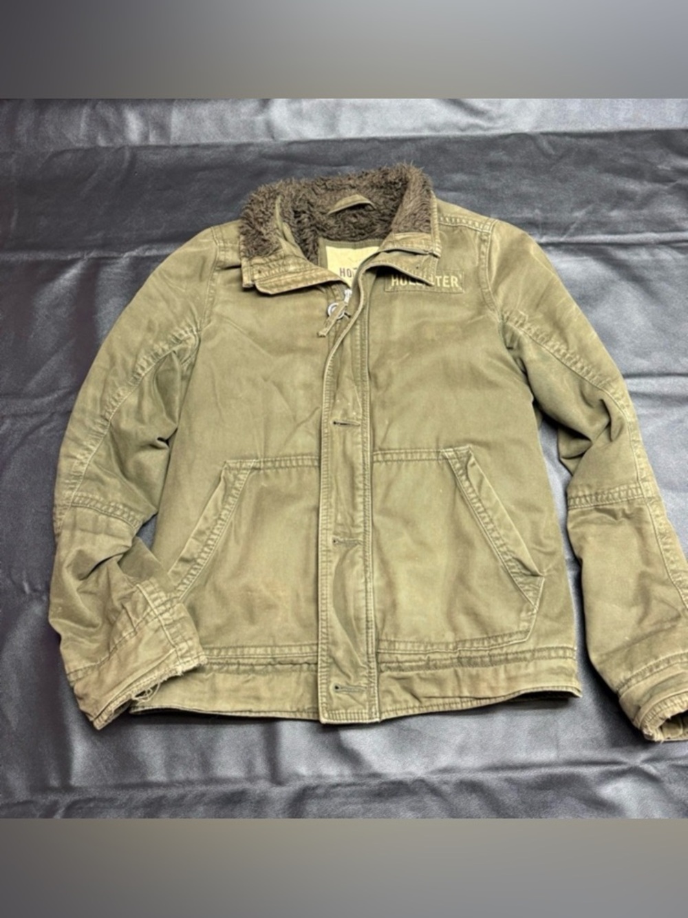 Hollister Olive Green Sherpa Collar Field Jacket